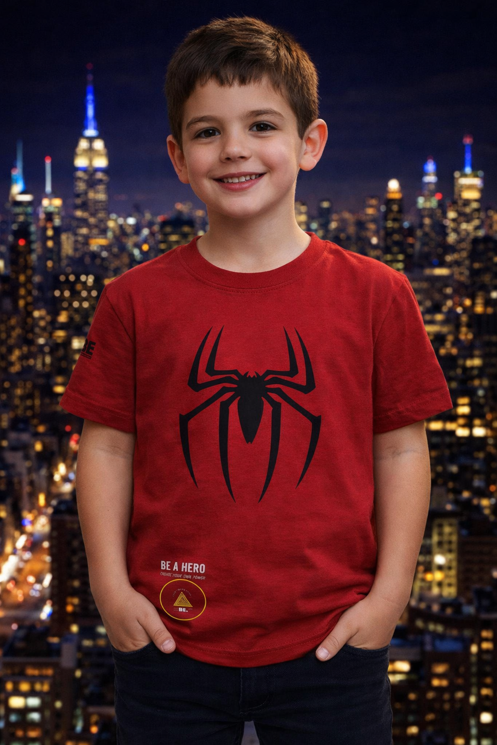 CAMISETA INFANTIL, BE. A HERO – SPIDER EDITION 🕷️