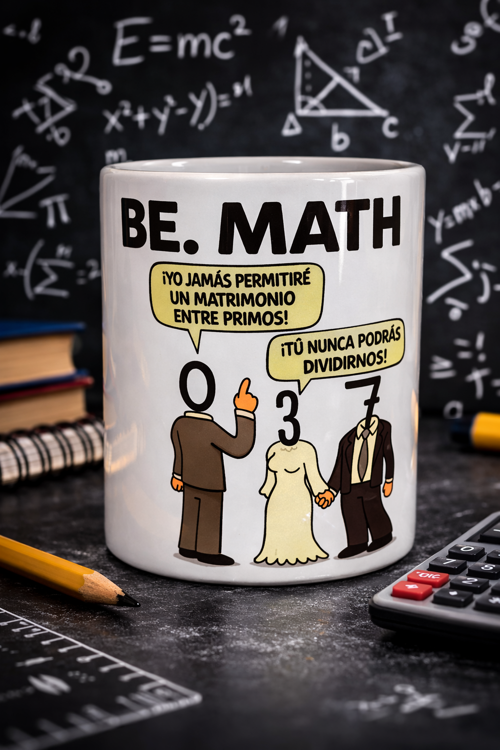 Taza “BE. MATH – Chistecito Matemático” 🧮