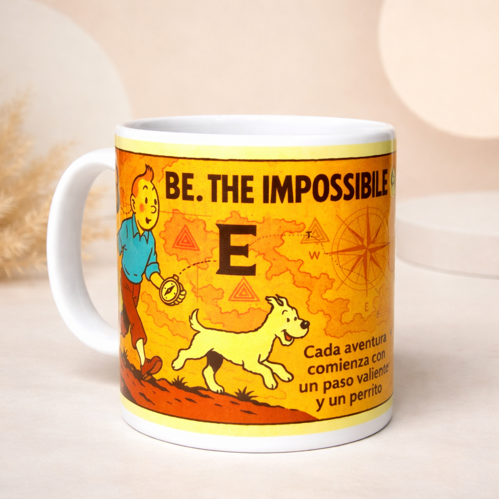Taza blanca alusiva aventuras TinTin