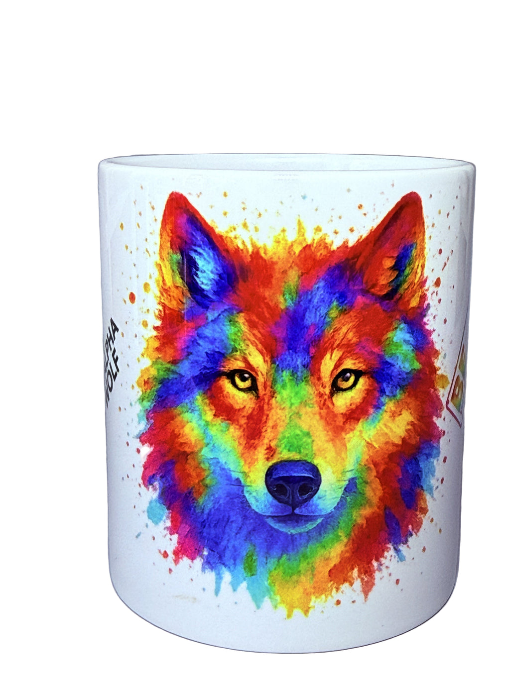 Taza “BE. THE IMPOSSIBLE” – Blanca lobo acuarela Alpha con mensaje lateral