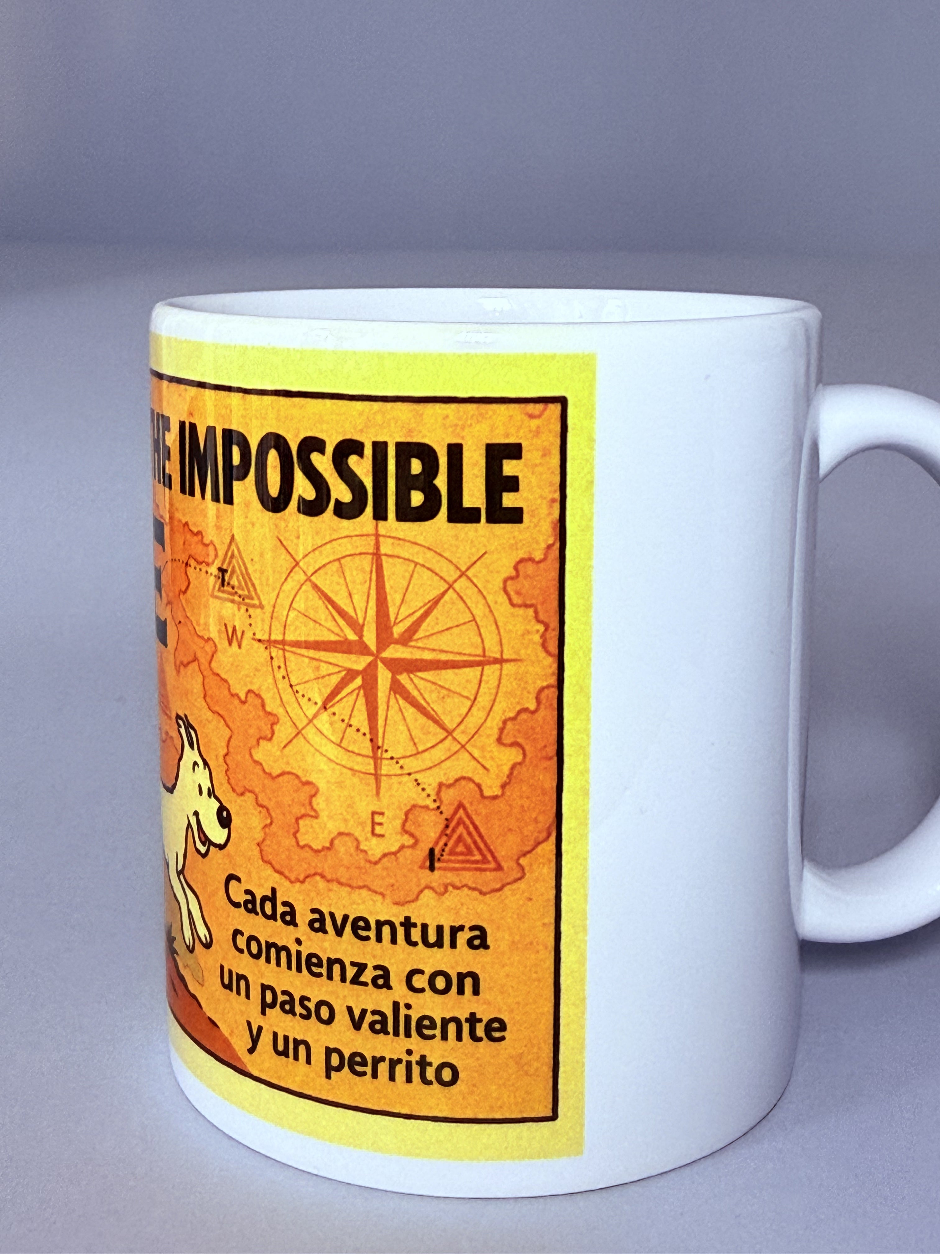 Taza blanca alusiva aventuras TinTin