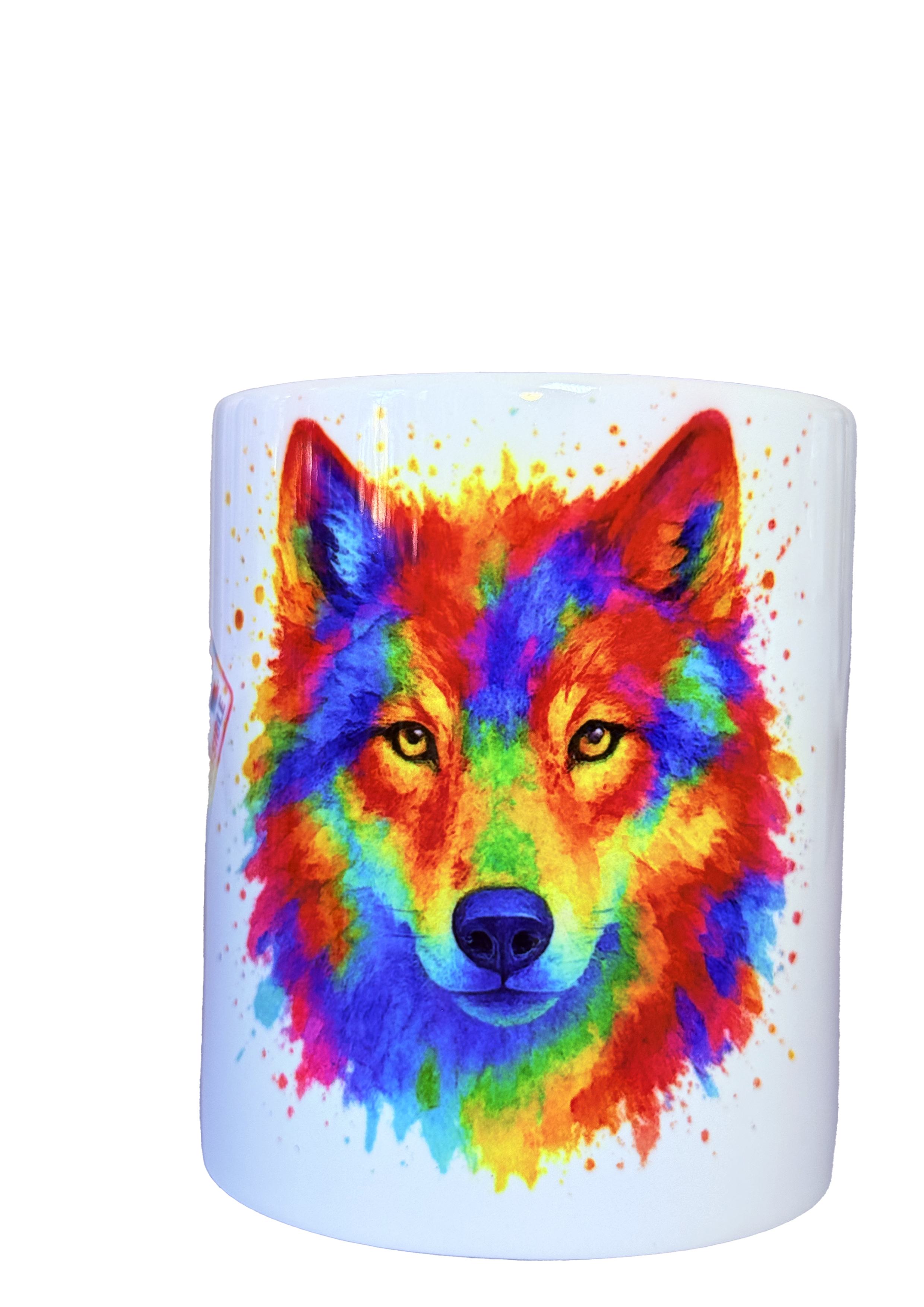 Taza “BE. THE IMPOSSIBLE” – Lobo multicolor estilo acuarela. Sin mensaje
