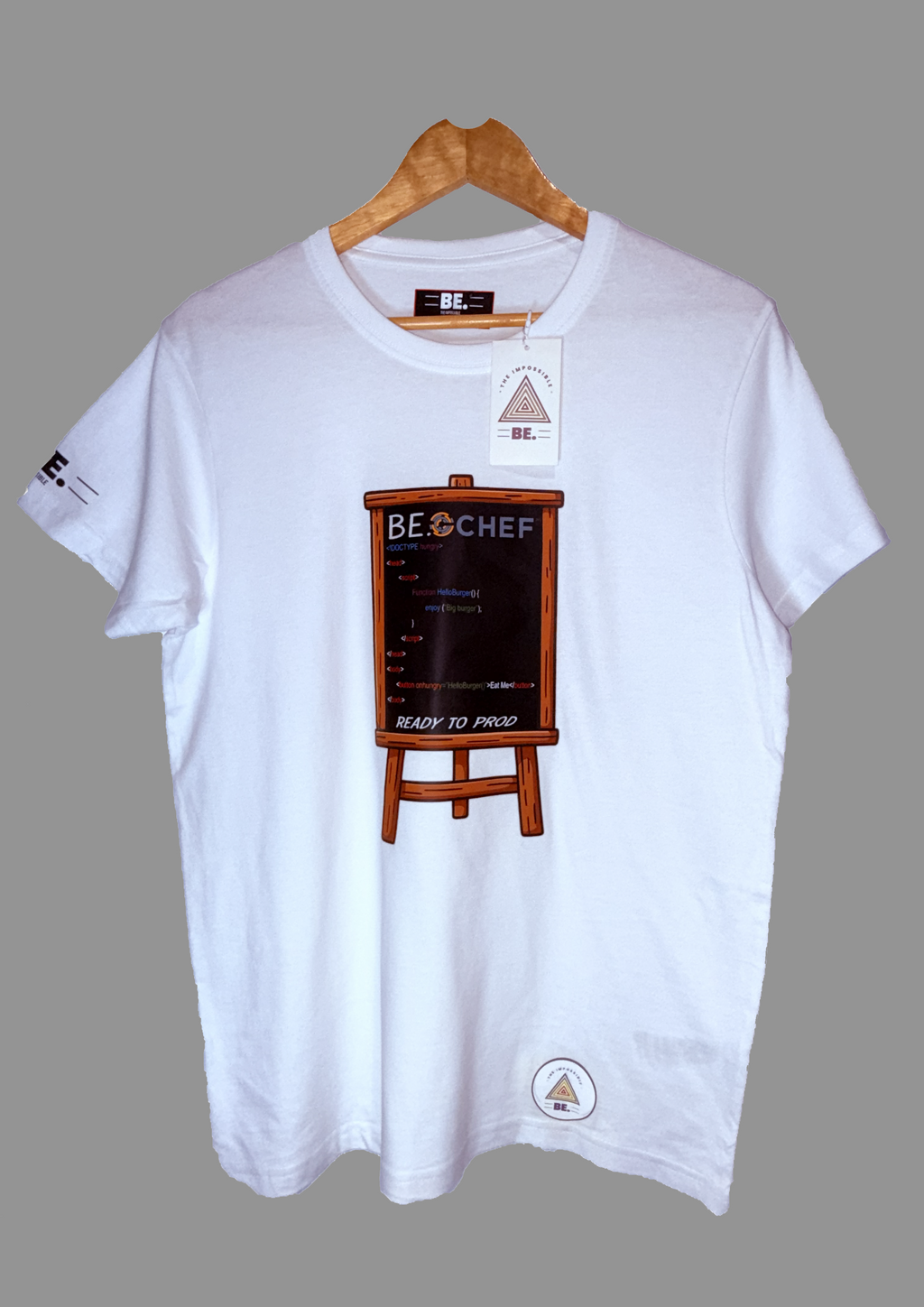 Camiseta BE. CHEF – Ready to Prod Edition 🍔👨‍🍳💻