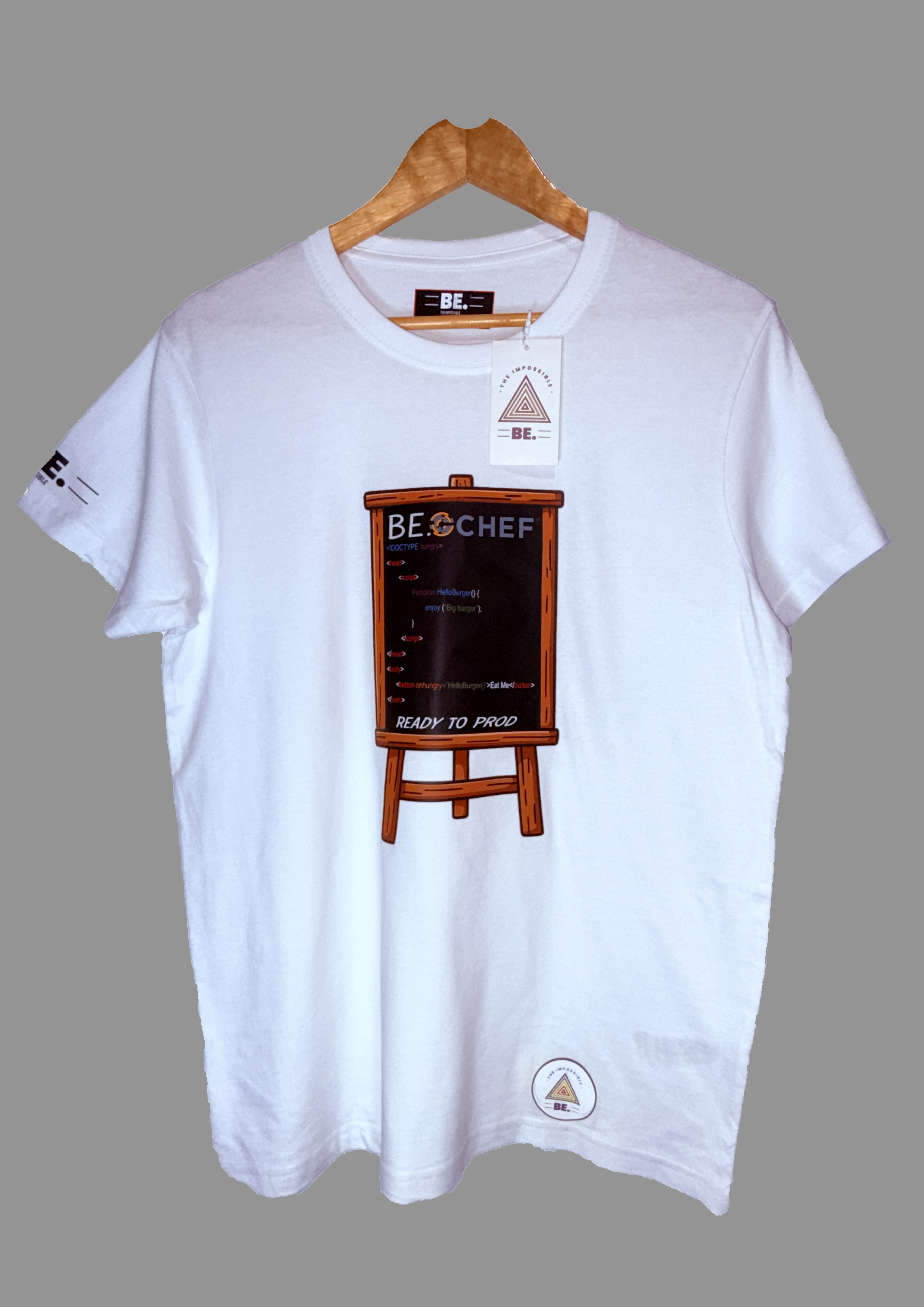 Camiseta BE. CHEF – Ready to Prod Edition 🍔👨‍🍳💻