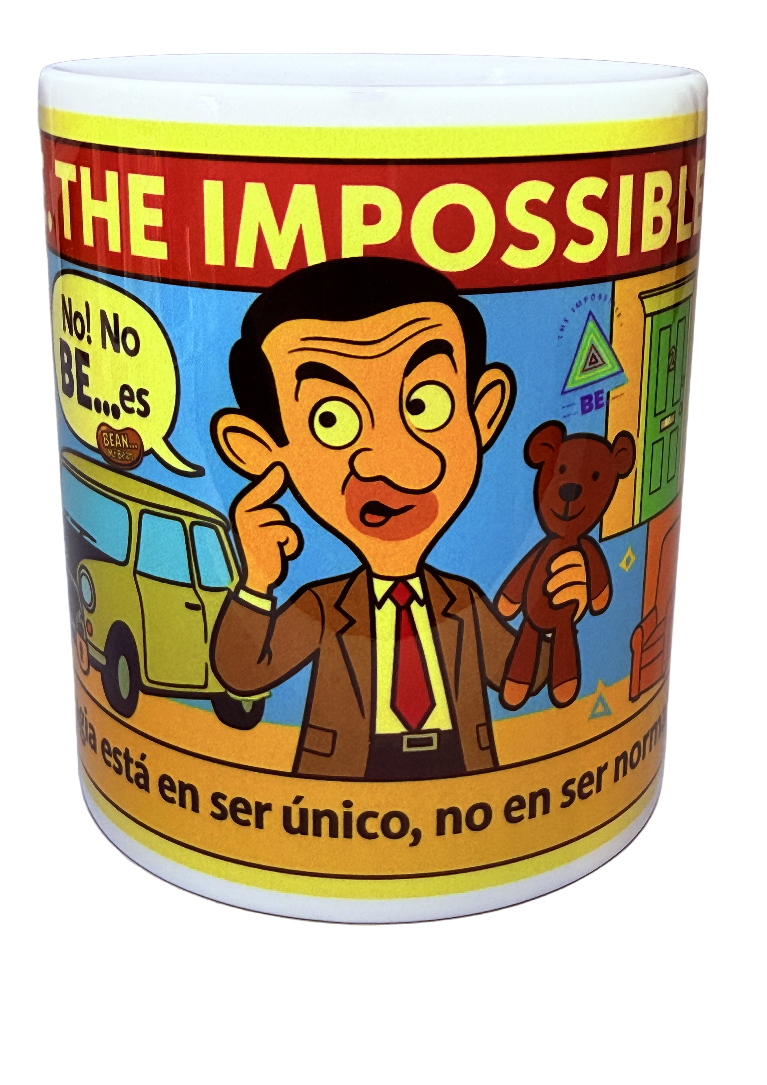 Taza blanca alusiva a las aventuras de Mr Bean