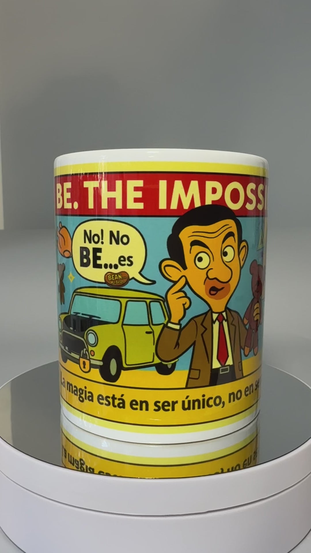 Taza blanca alusiva a las aventuras de Mr Bean